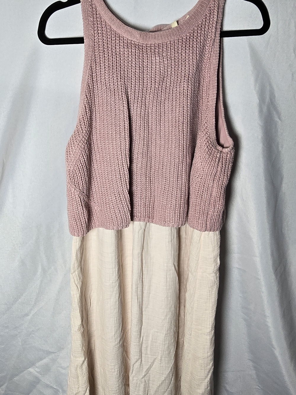 Anthropologie Moth Sleeveless Knit & Gauze Two-Tone Dress Pink/Cream Lagenlook L
